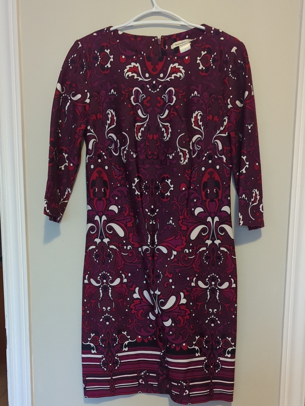 Laundry by Design Burgundy Paisley Print Long Sleeve Dress